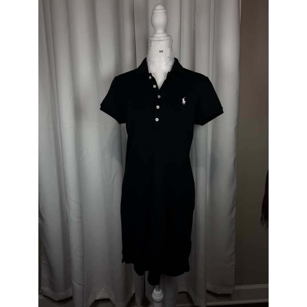 Polo Ralph Lauren Womens Black Cotton Pique Short Sleeve Polo Dress Size M